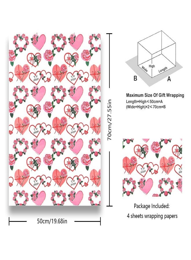 Geluode To Mom Mother's Day Gift Wrapping Paper, Pink Love Heart Rose Wrapping Paper, 4 sheets 20x28 inches per sheet, Gift Wrap paper for Mother's Day, Mom's Birthday, Valentine's Day - Image 2